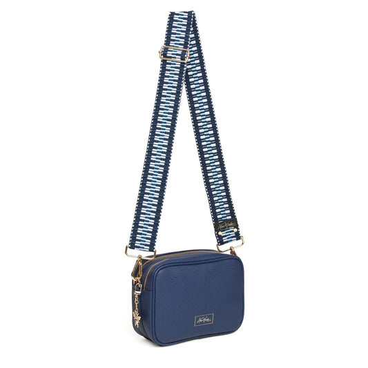 Navy Soho duel compartment camera cross body bag