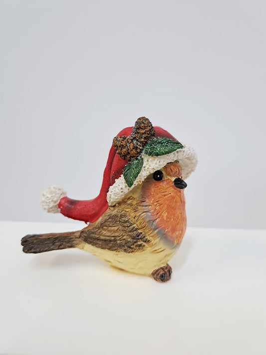 Robin Ornament with Santas hat