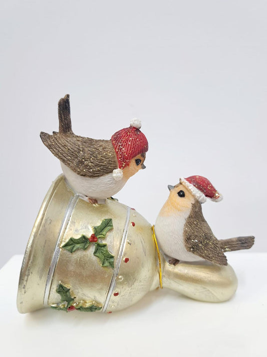 Robin Ornament of a pair of robins on a bell
