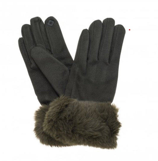 Park Lane Faux Fur Gloves in Olive