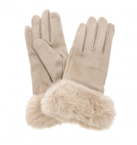 Park Lane Faux Fur Gloves in Stone